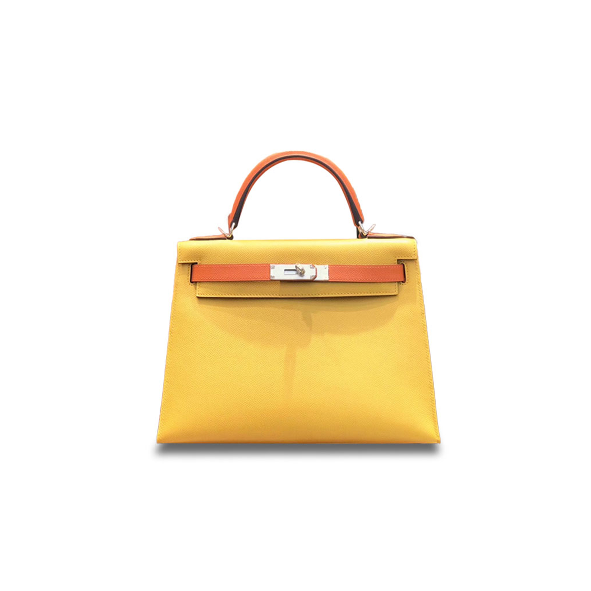 HERMÈS MASTER KELLY 28 EPSOM SUN YELLOW WITH ORANGE SILVER BUCKLE (28*22*10cm) 
